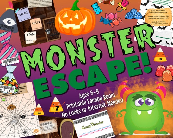 Monster Escape Room Game | Printable Logic Puzzles Game for Ages 5-9 | Fun DIY Escape Room Kit