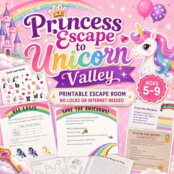 Princess & Unicorn Printable Escape Room — Ages 5–9
