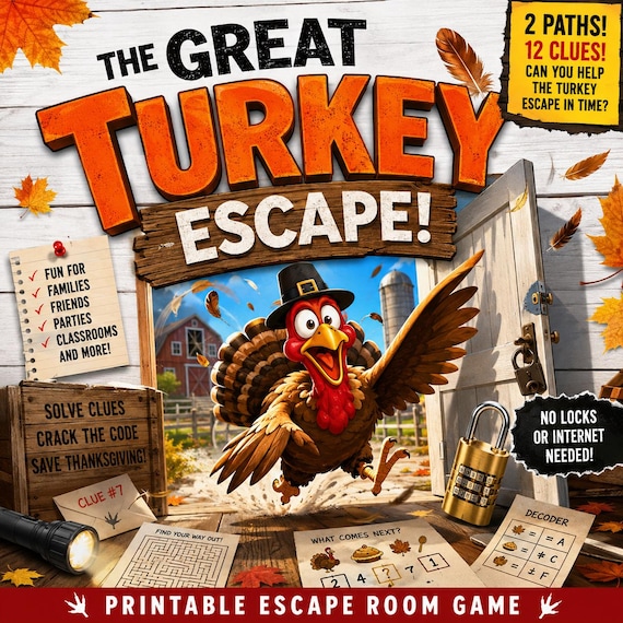 Turkey Thanksgiving Printable Escape Room — Ages 8+