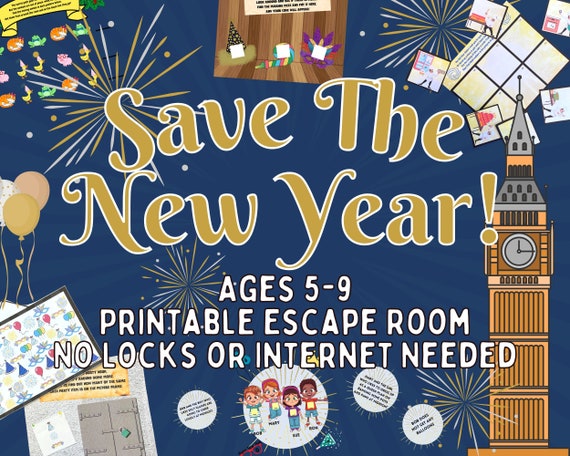 Save The New Year Kids Escape Room | Printable Party Game for Kids and Families | DIY Logic Puzzles Kit | New Years Adventure Clues and Fun