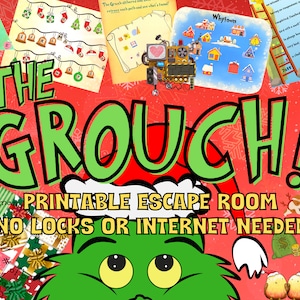 Escape Room Game Printable. The Grouch Christmas Party for Kids and Families | DIY Logic Puzzle Kit | Fun Holiday Easy Setup Adventure