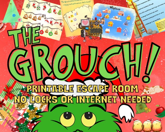 Escape Room Game Printable. The Grouch Christmas Party for Kids and Families | DIY Logic Puzzle Kit | Fun Holiday Easy Setup Adventure