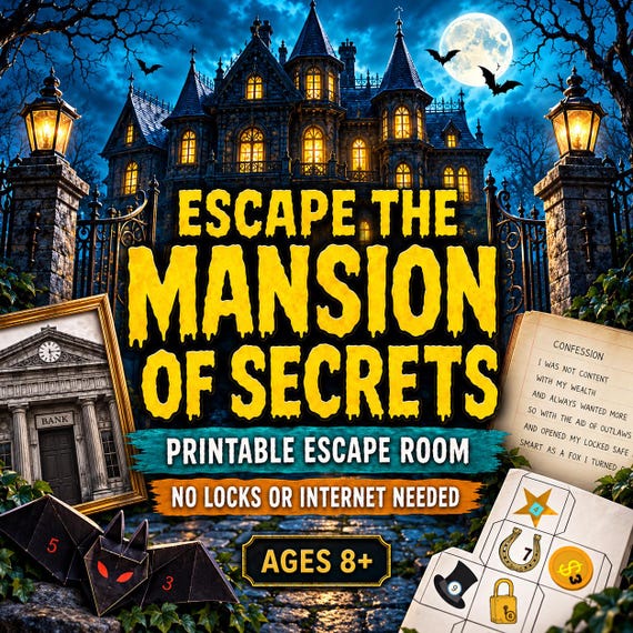 Mansion of Secrets Printable Escape Room — Ages 8+