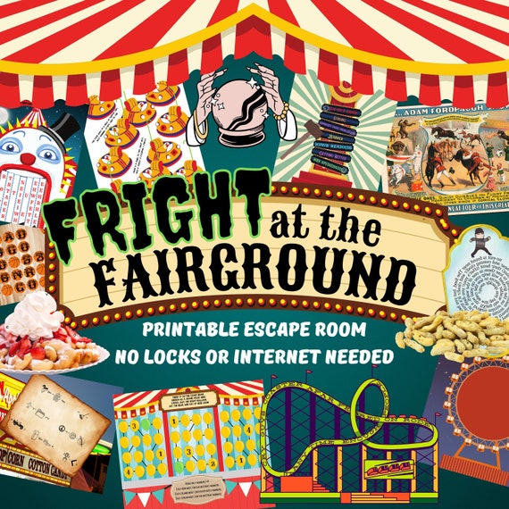 Escape Room Game. Fright at the Fairground Printable Party Kit for Adults, Teens and Families | Advanced DIY Logic Puzzle Game