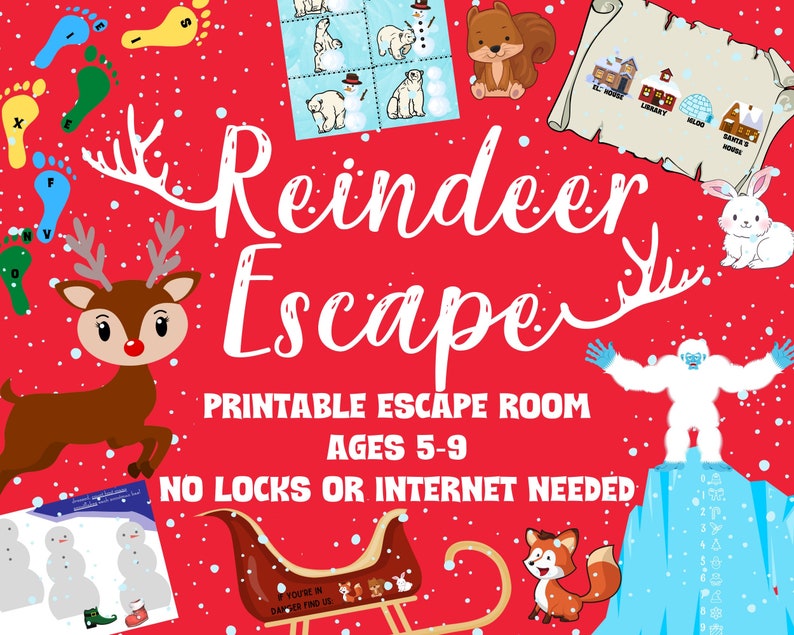Kids Escape Room Game  Reindeer Printable Party Game for Kids image 1