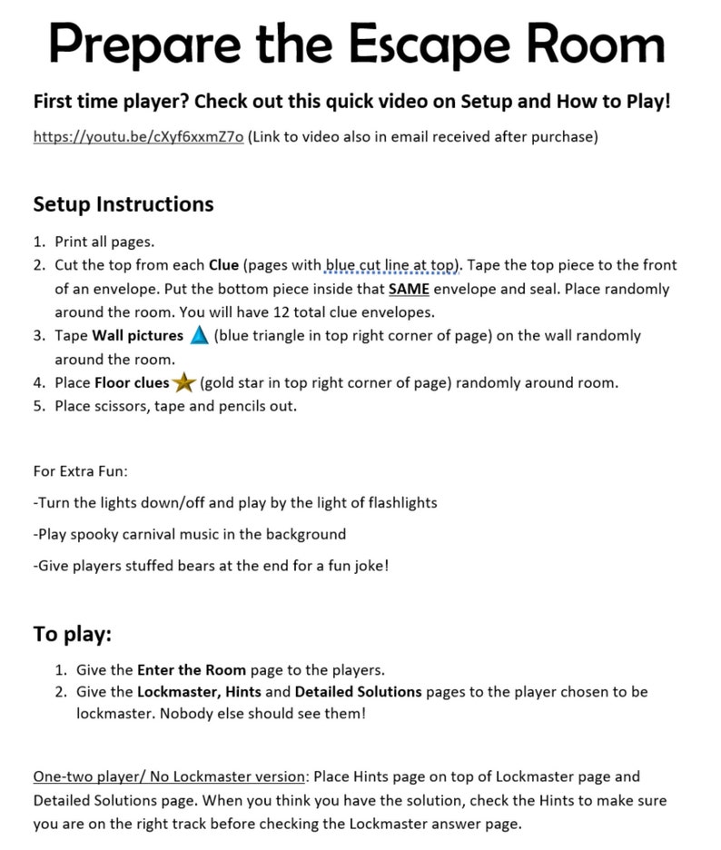 Escape Room Game. Fright at the Fairground Printable Party Kit Etsy