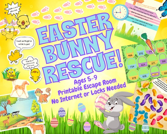 Easter Bunny Rescue Escape Room Game | Printable Party Adventure Game for Kids and Families | Logic Puzzles DIY Kit | Easter Egg Hunt