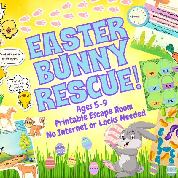 Easter Bunny Rescue Escape Room Game | Printable Party Adventure Game for Kids and Families | Logic Puzzles DIY Kit | Easter Egg Hunt