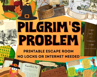 Pilgrim Escape Room Game. Printable Adventure for Kids and Families | First Thanksgiving DIY Logic Puzzles Kit