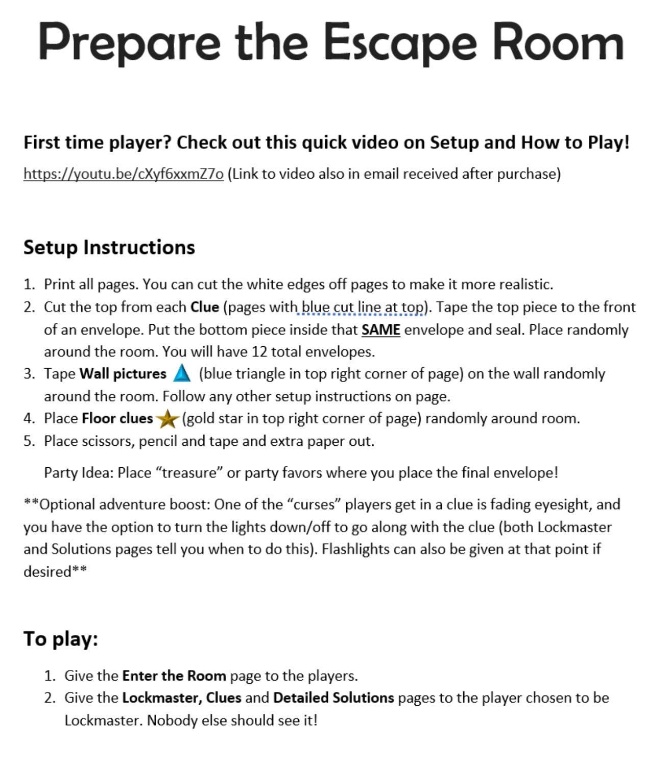 Mystery Escape Room for Kids Printable Party Game Puzzles Secret Codes Game  DIY, Birthday Party Fun Family Game Night for Kids 5-8 