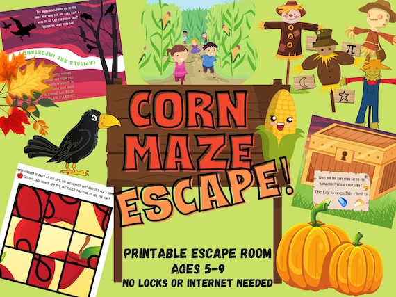Kids Escape Room | Corn Maze Party Game | Fun Kids Escape Room Kit | DIY Fall Family Party Adventure | Easy Setup Printable Logic Puzzles