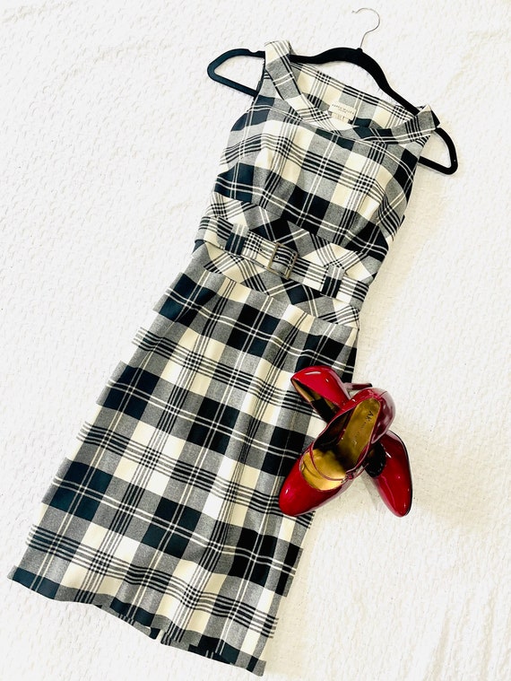 Vintage Dress | Vintage Plaid Sheath Dress With Pe