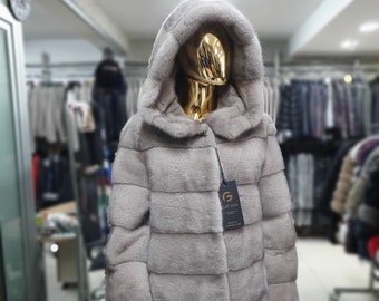 Good Quality Mink Fur with Hood 100 cm Length -Mink Fur -Genuine Mink Coat -Chic Mink Fur Jacket - Soft Mink Fur - Classy, Stylish & Elegant