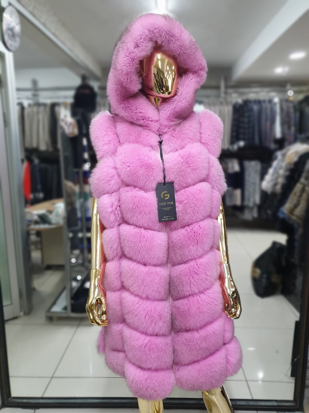 Pink Fur Vest With Hood Natural Fox Vest Fox Fur Vest Fox Coat Etsy