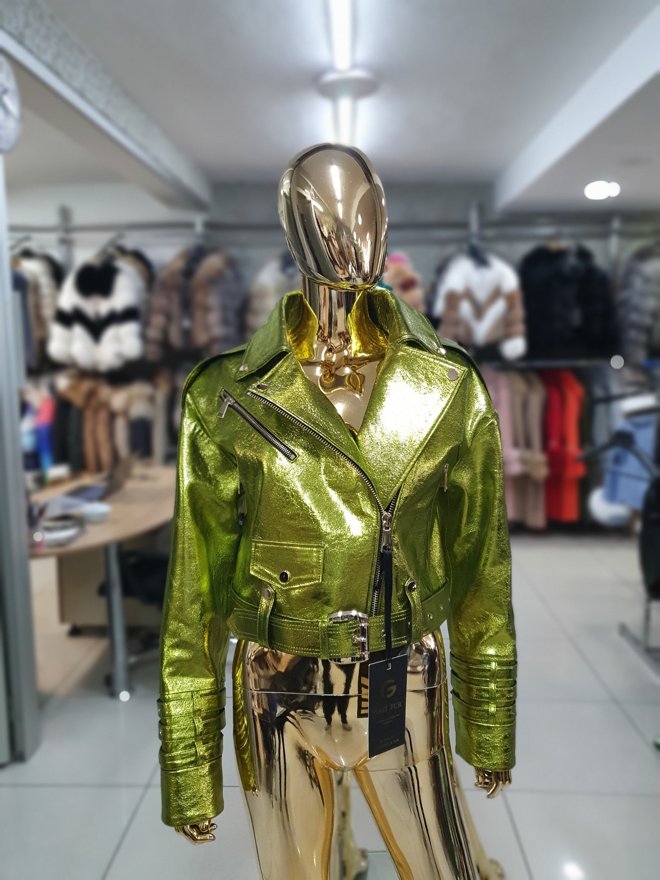 Shiny Pleated Leather Jacket