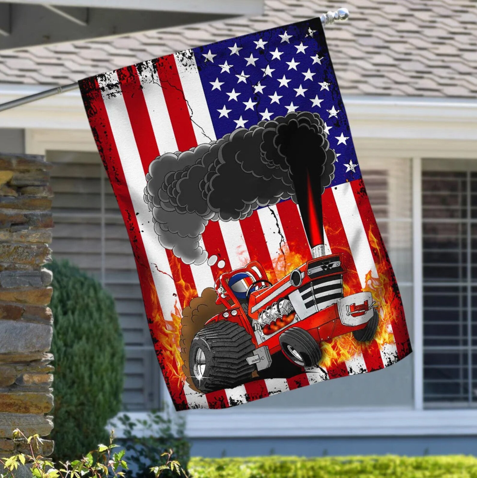 Tractor Pulling American Flag Patriotic Framing Flag Garden Etsy