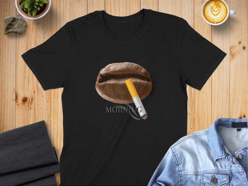 Camiseta para amantes del café, divertida camiseta para tomar café por la mañana, gráfico único de café y cigarrillo, camiseta informal unisex para entusiastas de la cafeína imagen 3