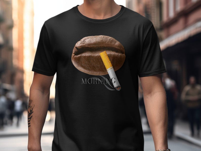 Camiseta para amantes del café, divertida camiseta para tomar café por la mañana, gráfico único de café y cigarrillo, camiseta informal unisex para entusiastas de la cafeína imagen 4