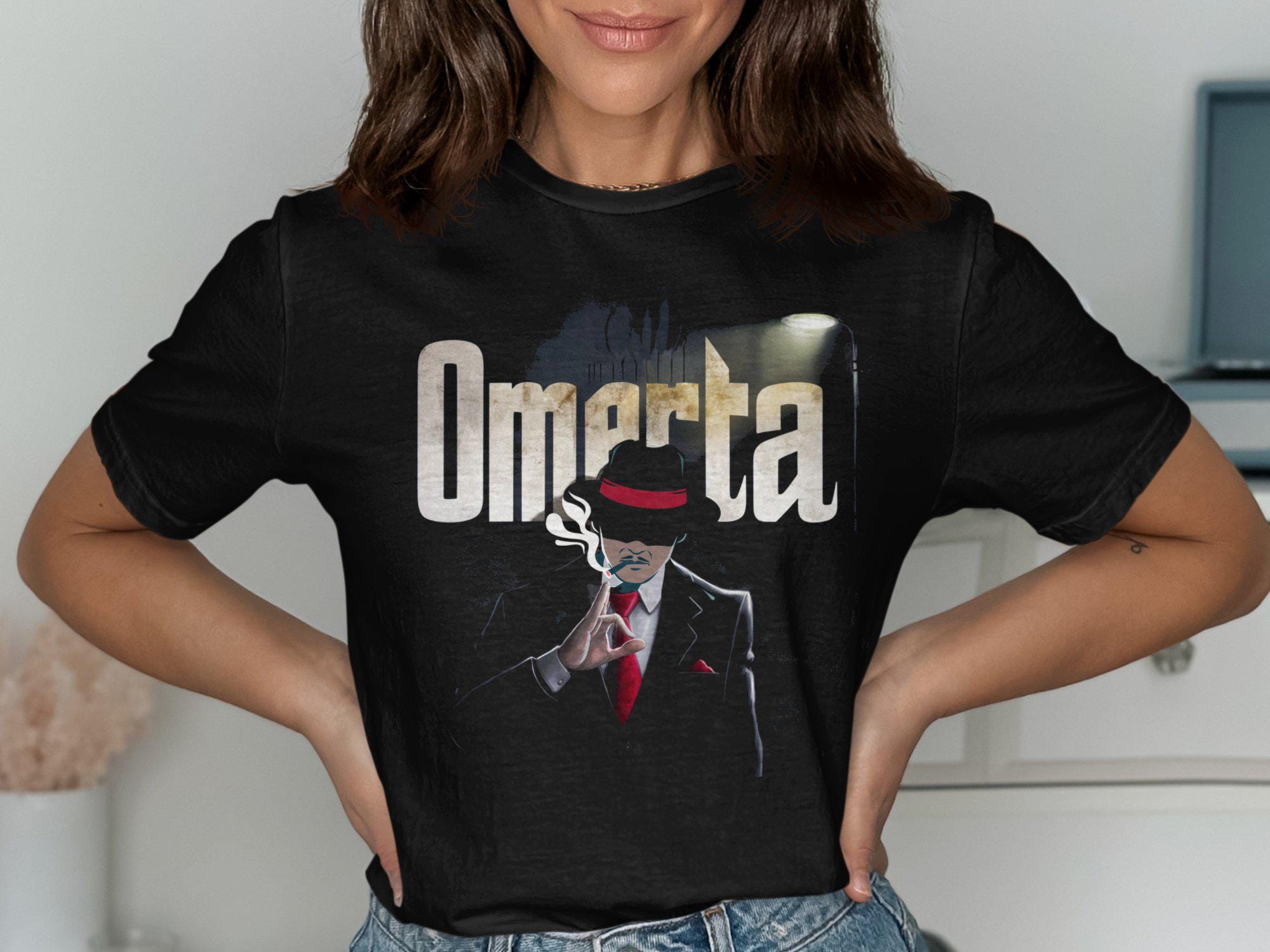 moreru OMERTA Tシャツ Omerta Mafia T-shirt, Gangster Graphic Tee, Mob Boss Illustration