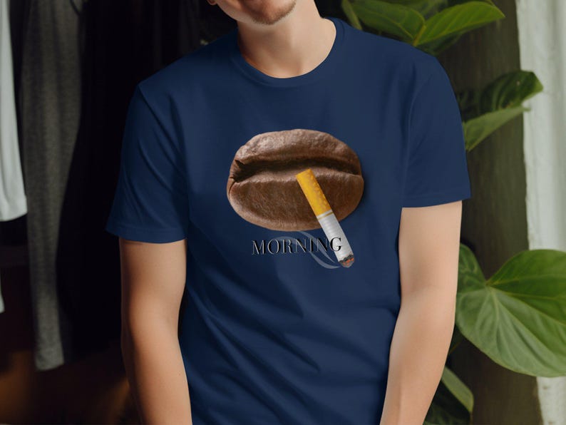 Camiseta para amantes del café, divertida camiseta para tomar café por la mañana, gráfico único de café y cigarrillo, camiseta informal unisex para entusiastas de la cafeína imagen 5