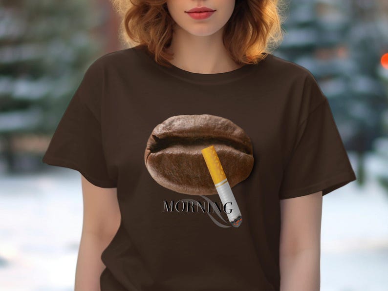 Camiseta para amantes del café, divertida camiseta para tomar café por la mañana, gráfico único de café y cigarrillo, camiseta informal unisex para entusiastas de la cafeína imagen 6