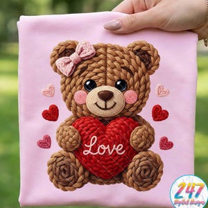 Nepgaren gehaakt liefde Valentijnsdag, png | Teddybeer met hartsublimatieontwerp