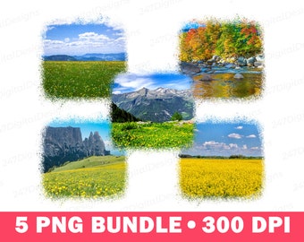 Mountain Landscape Png Scene Clipart, Spring Landscape Summer Background, Lake Farm Flower Hills Nature Sublimation Digital Design Download