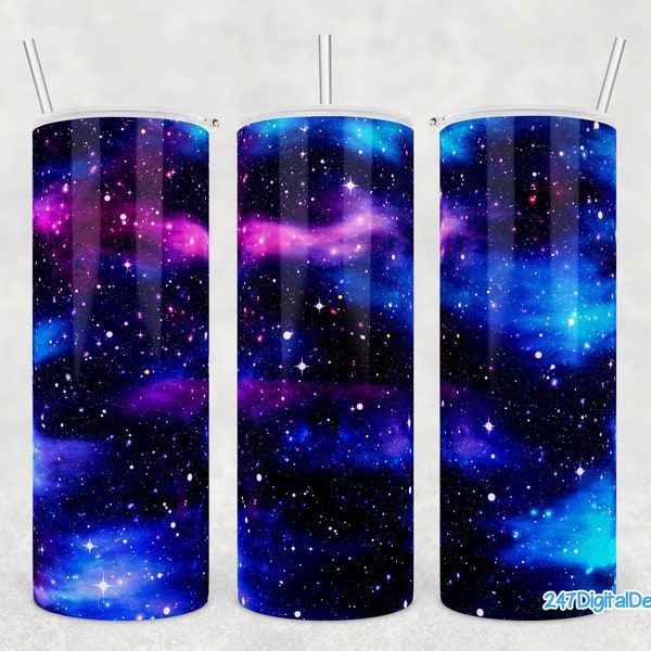 Space Galaxy Tumbler Wrap,  Milky Way Tumbler Png, 20oz Skinny Tumbler Template, Blue Pink Night Sky Stars Universe Sublimation Download