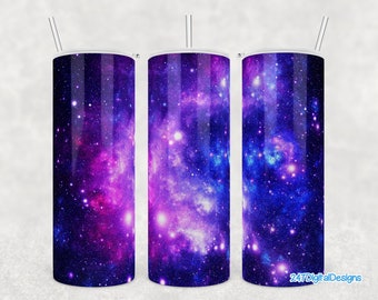 Galaxy Tumbler Wrap, Milchstraße Space Tumbler Png, blau lila Nachthimmel Sterne Sublimation Design Download, 20 Unzen Skinny Tumbler Vorlage