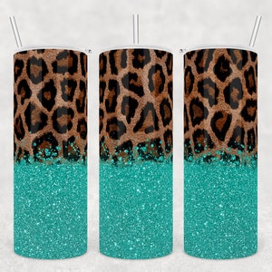 20oz Skinny Tumbler Sublimation Designs, 20 Ounce Skinny Tumbler Template, Glitter Leopard Print Tumbler PNG, Cheetah Print Tumbler Wrap
