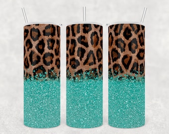 20oz Skinny Tumbler Sublimation Designs, 20 Ounce Skinny Tumbler Template, Glitter Leopard Print Tumbler PNG, Cheetah Print Tumbler Wrap