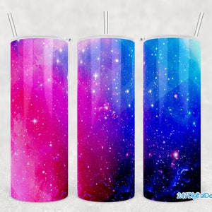 Space Galaxy Tumbler Wrap, Milky Way Tumbler Png, 20oz Skinny Tumbler Template, Rainbow Blue Pink Purple Stars Sublimation Design Download image 1