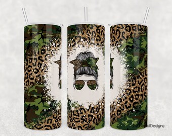 20oz Skinny Tumbler Template, Camo Tumbler Png, Add Your Own Text, Mom Mama Tumbler Wrap Sublimation Designs Messy Bun Leopard Glitter Army