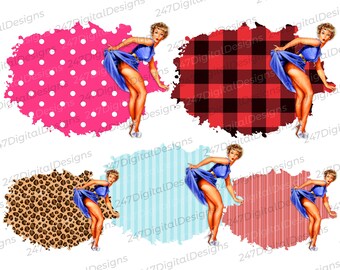 Vintage Sublimation Designs Downloads, 50s clipart, Pinup Girl png,Distressed Background, Backsplash PNG, Retro Clipart, Leopard Pattern Png