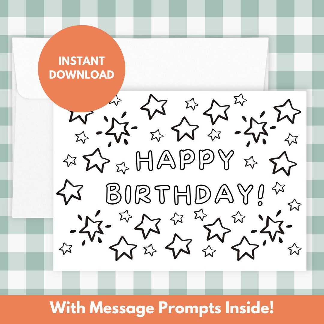 Printable Kids Birthday Card | Happy Birthday Card | Colouring Birthday ...