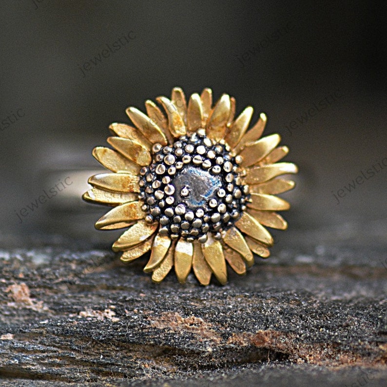 Sunflower Ring Flower Ring 925 Silver Ring Wedding Gift image 0