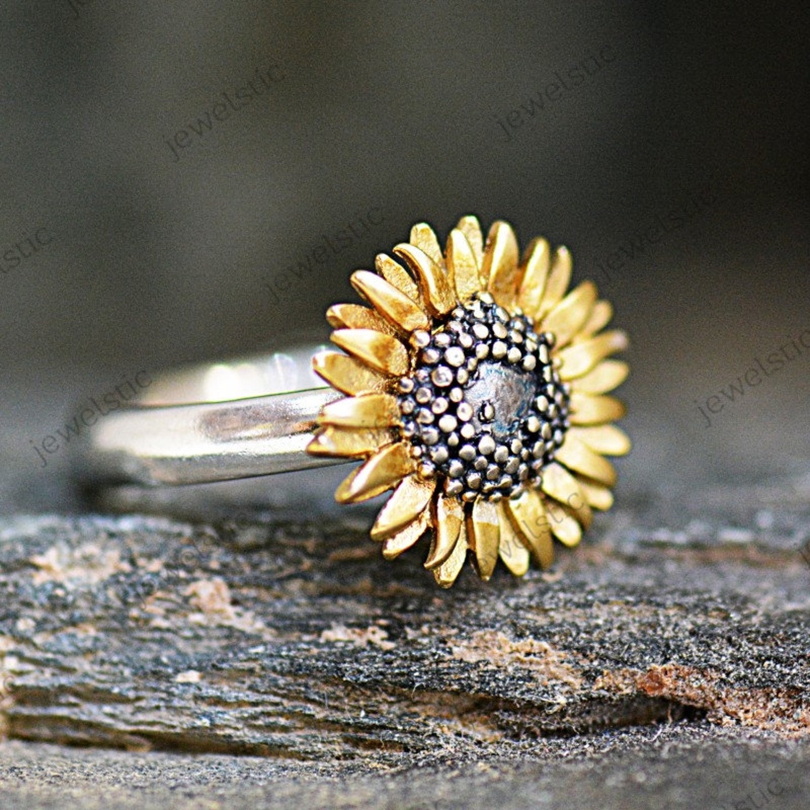 Sunflower Ring Flower Ring 925 Silver Ring Wedding Gift Etsy