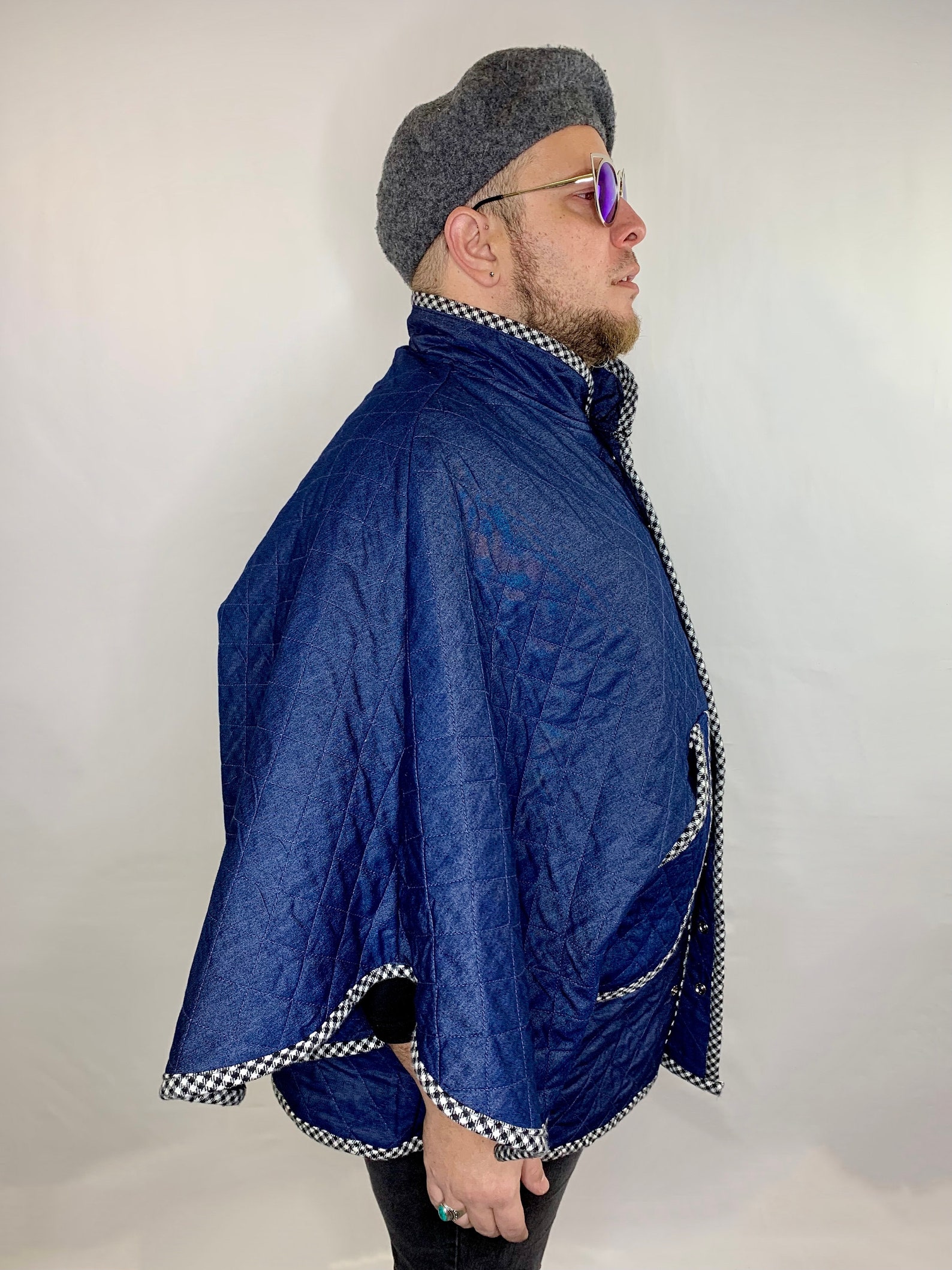 Quilted Denim Poncho Jacket Size L/XL Etsy