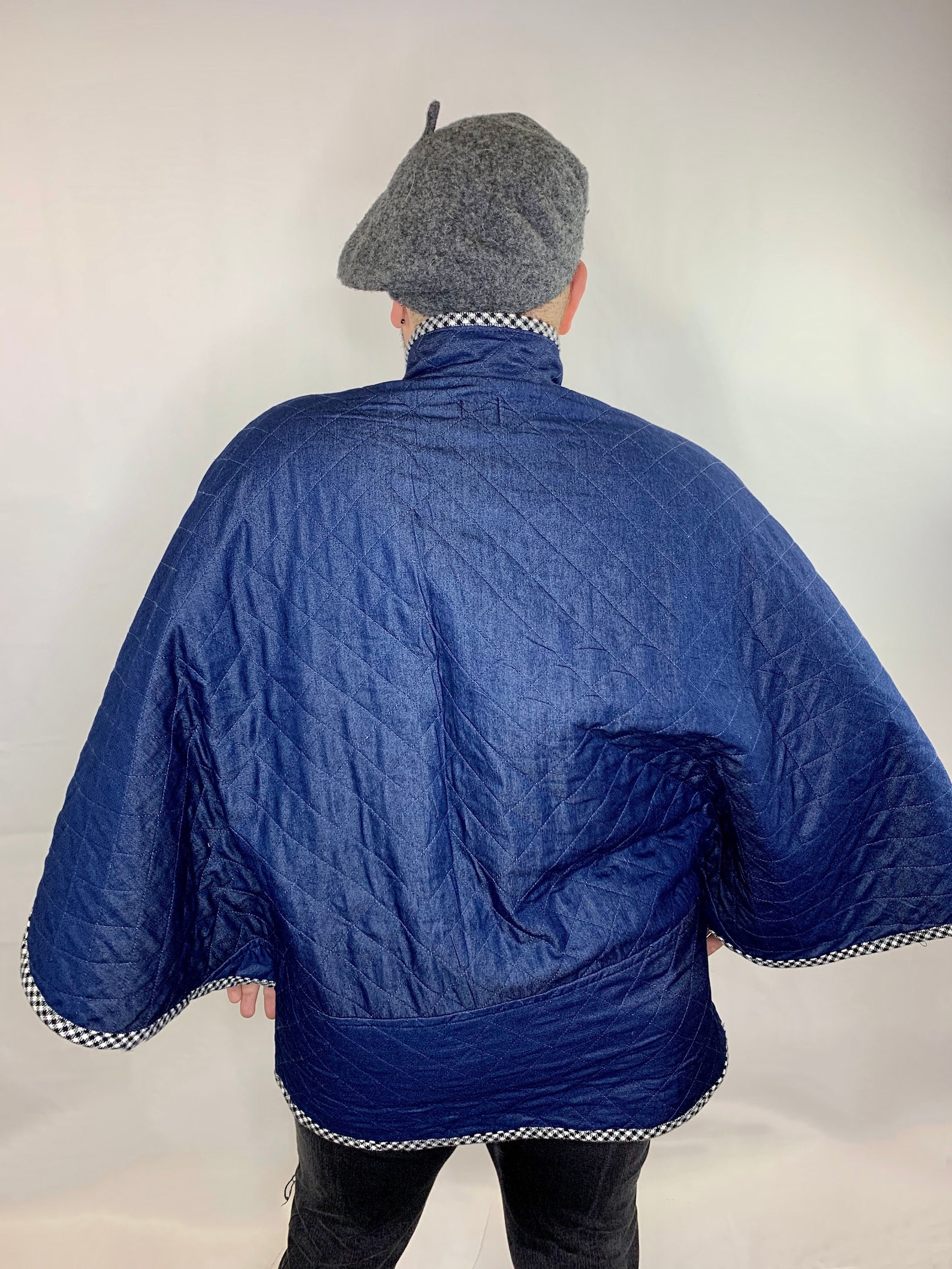Quilted Denim Poncho Jacket Size L/XL Etsy