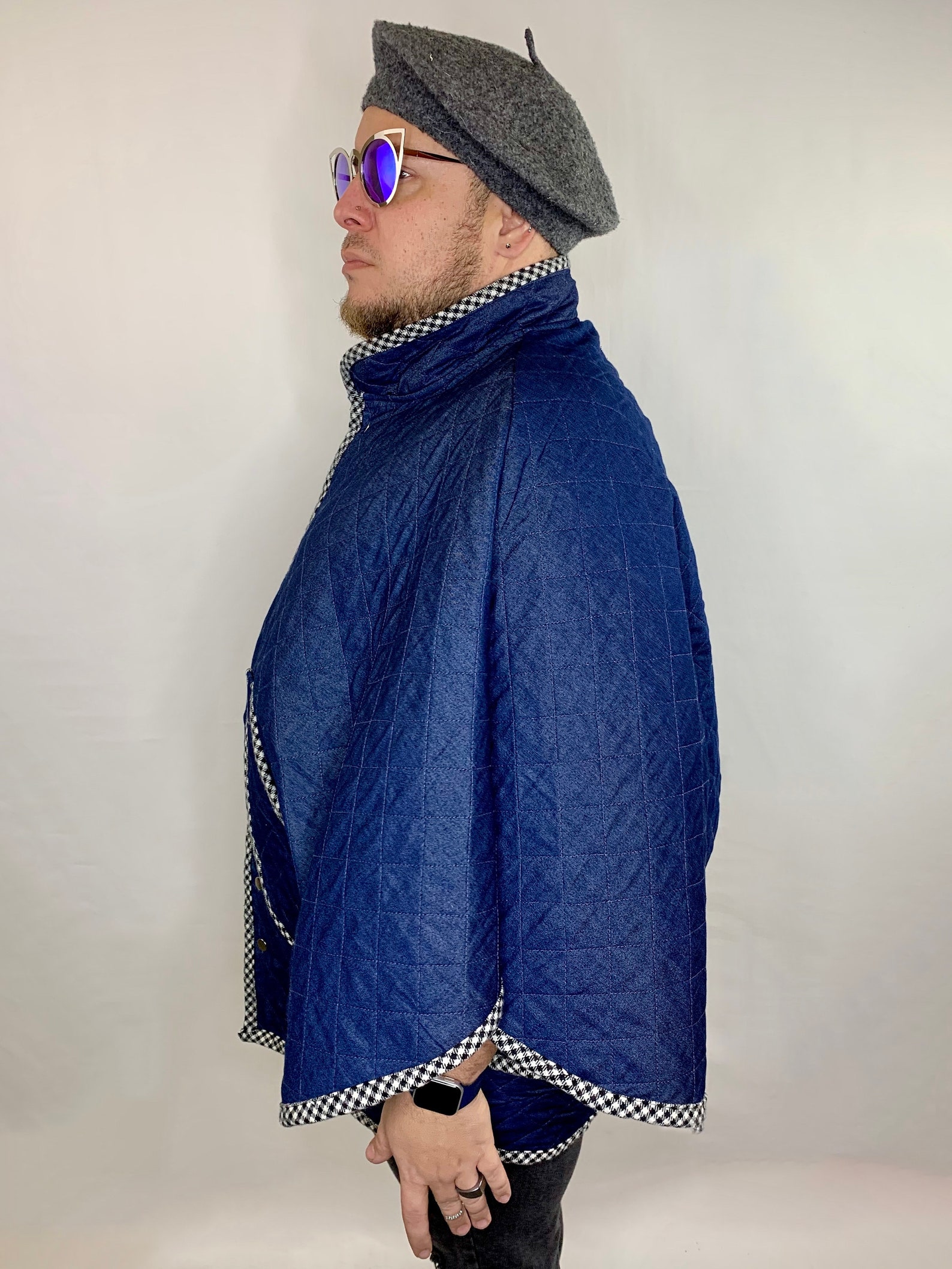 Quilted Denim Poncho Jacket Size L/XL Etsy