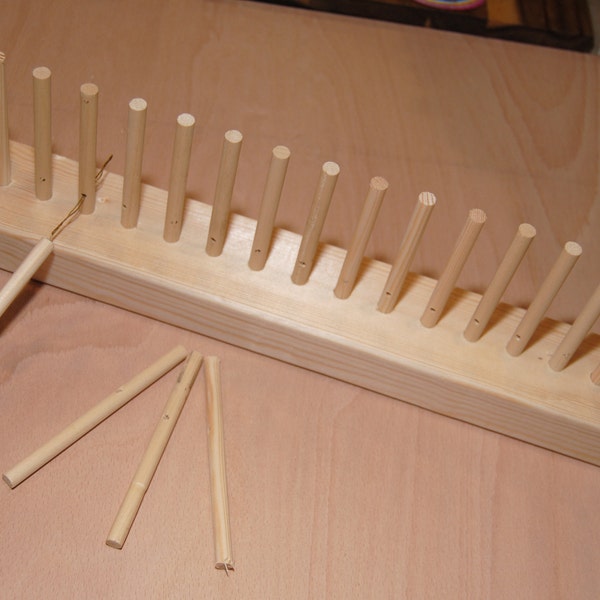 Peg Loom 1-row small 450mm 18 holes. For weaving wool, fleece, rags, other fibre or yarn into rugs, mats, cushions, etc.