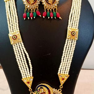 Jaipuri Peacock Meenakari Rani Haar | 5-Layer Pearl Necklace Set, Kundan Jewelry