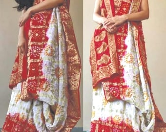 Red Bandhani Ghatchola Sari: Banarsi Silk Zari, Indian Wedding Wear