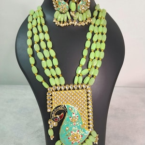 Halskette Jaipuri traditionelle Hochzeit, party, festival spezielle Rajwada Rani haar Pfau design, stein, meena, kundan, Perle, Perlen lange Rani haar