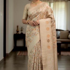 Sari de seda Khadi Georgette Banarasi: Festival de bodas en telar manual Meenakari Zari (pieza de blusa incluida)