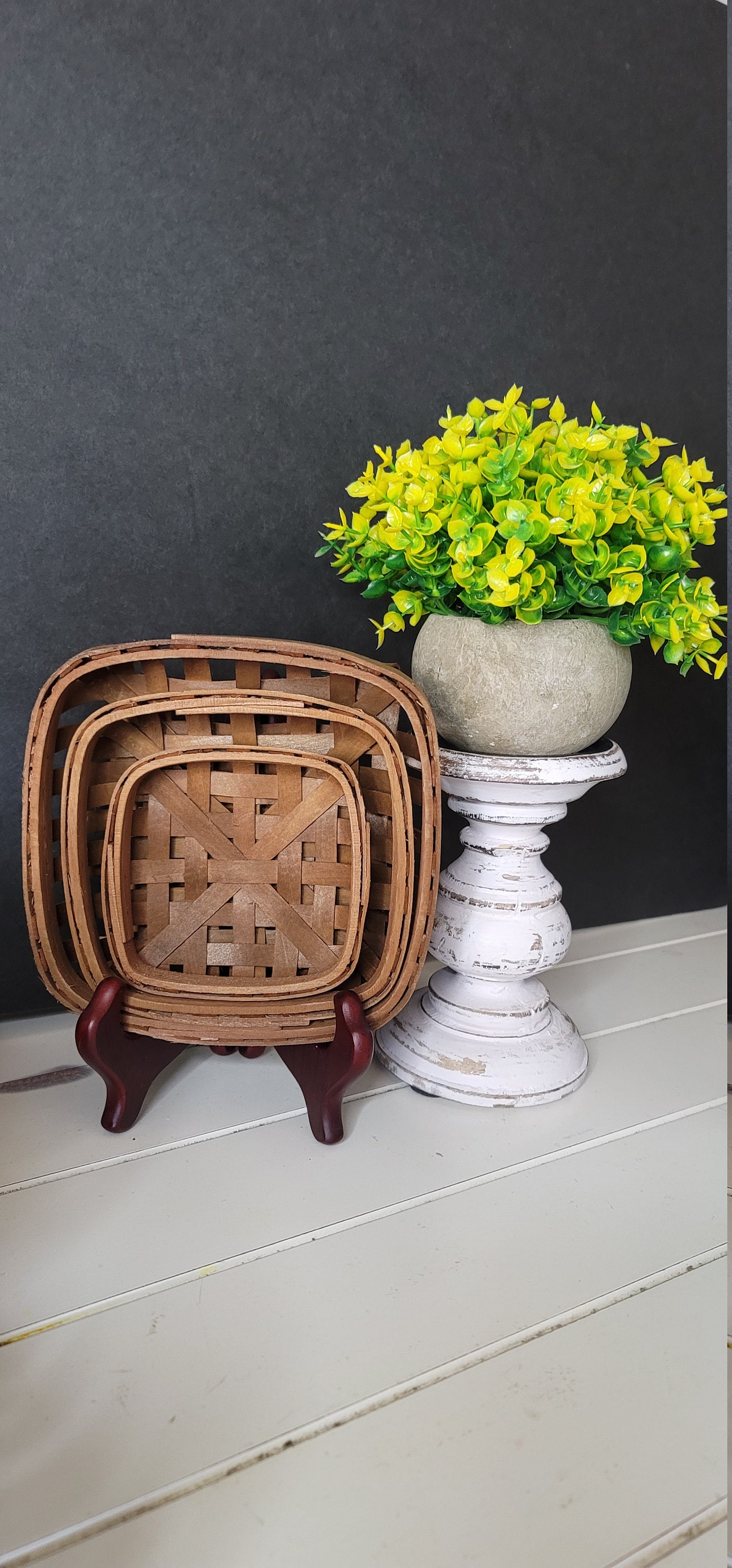 tobacco basket on coffee table 3 Mini Tobacco Basket Set - (small, Medium, Large) Chocolate Brown