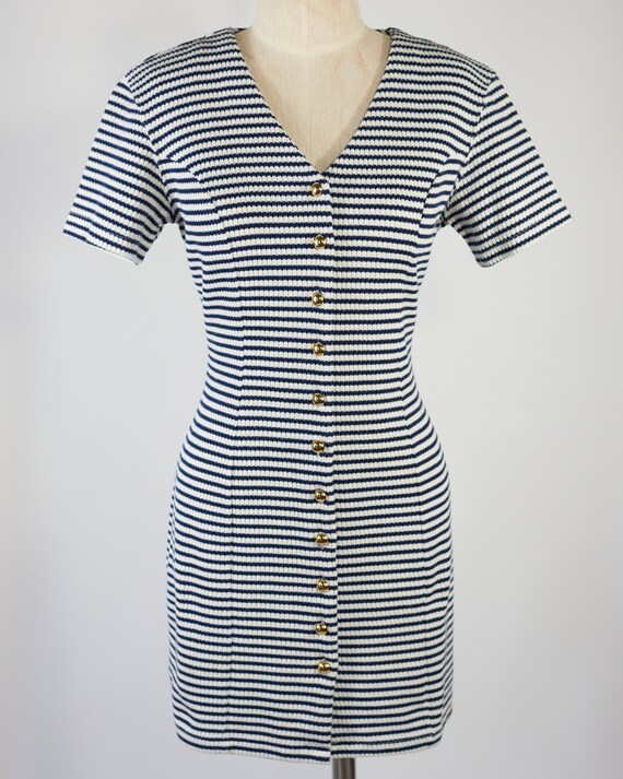 Vintage Striped Button-Front Dress - image 2