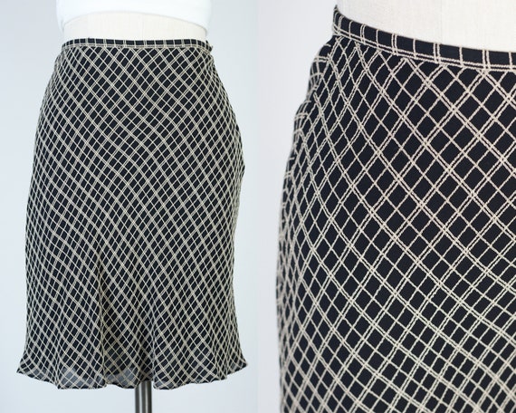 Vintage Black and Gold Checked Lined Skirt, Size 2 - image 1