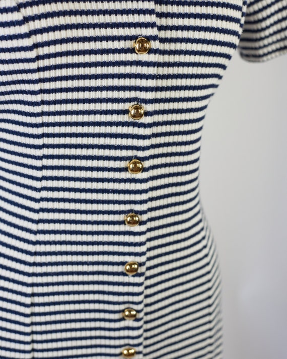 Vintage Striped Button-Front Dress - image 3