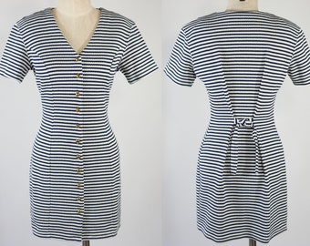 Vintage Striped Button-Front Dress